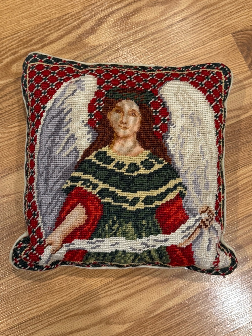 Wool Petitpoint Needlepoint Velvet Backed Angel‎ Pillow